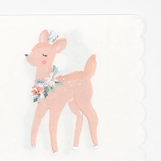 PASTEL DEER NAPKINS PACK OF 8WOODLAND PARTY PAPER NAPKINS WITH SILVER FOIL, ECO-FRIENDLY, SOFT PASTEL COLORS, HOLIDAY, BIRTHDAY, KIDS, ADULT, CELEBRATION, TABLE DECOR, FESTIVE - Image 2